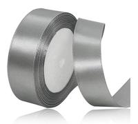 Ruban Satin Argent Gris 25mm x 22m pour Emballage Cadeau, Décoration de Mariage, Ballon, Couture, Nœuds, Artisanat, Bouquet, Voitures, Anniversaire et Noël