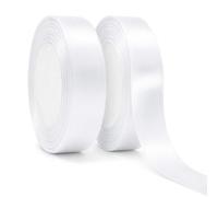 Ruban Satin Blanc 44m x 22mm Blanc Ruban Cadeau pour Decoration Voiture Mariage Baptême Anniversaire Emballage Gâteau Artisanat