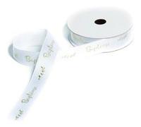 ruban satin blanc et doré bapteme 19 mm - 77208 G