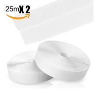 Rubans Adhésifs, Bande Agrippantes Adhésives Extra Fort Ruban Adhésif Scratch Hook Loop Double Face Autocollant 25M x 20mm(Blanc)