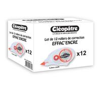 CLÉOPÂTRE - Lot De 12 Effac'encre A Sec De 4.2mmx8mètres Correcteur A Sec Rapide - Idéal Pour L’Ecole et Le Bureau - Correction - Souris Correcteur - Ruban Correcteur - Rentrée Des Classes