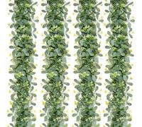 Rubans décoratifs en eucalyptus synthétique avec couronne de fleurs argentées, lot de 4