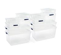 Rubbermaid Cleverstore Lot de 16 bacs de rangement en plastique transparent avec poignées intégrées pour maximiser le rangement, parfaits pour les grands et petits articles