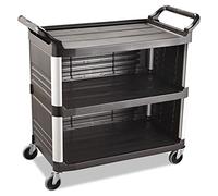 Rubbermaid Commercial Products Chariot de Service avec Panneaux de Protection, 136 kg, 3 Étagères, HDPE, Noir