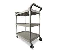 Rubbermaid Commercial Products Commercial Products FG342488PLAT Chariot de Service en Plastique, 3 Étagères, Platine