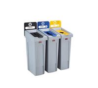 Rubbermaid Commercial Products Kit Station de Recyclage Slim Jim 3 Flux | 3 flux de tri, Ouvertures intuitives, Étiquettes personnalisables | 3 x 87 L, Noir Bleu Jaune