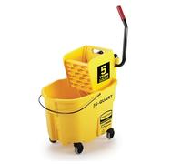 Rubbermaid Commercial Products Seau à Franges WaveBrake 33 L Jaune - Système à Presse Latérale sur roulettes - Réduction des Éclaboussures - FG758088YEL