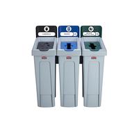 Rubbermaid Commercial Products Slim Jim Station De Recyclage 3 Flux, 180 L Multicolore - Poubelles Décharge Noir, Papier Bleu, Recyclables Verts, Tri Visuel Et Aération Optimisée - 2057606