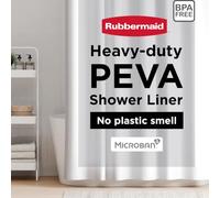 Rubbermaid Doublure de Rideau de Douche Lourde en PEVA imperméable avec œillets métalliques antirouille et Ourlet magnétique lesté, 177,8 x 183 cm, Blanc avec œillets Noirs