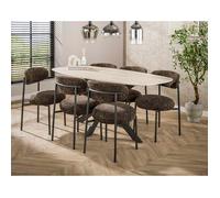 Ruben - table à manger - plateau en céramique 3D effet travertin - pieds en acier - 4 à 6 personnes - Beige / Noir