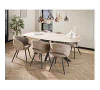 Ruben - table à manger - plateau en céramique 3D effet travertin - pieds en acier - 6 à 8 personnes - Beige / Noir