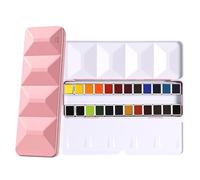 rubens Ensemble de peinture aquarelle professionnelle 24 couleurs, demi-godets solides à haute teneur en pigments dans un boîtier en métal rose chic avec anneau, cadeau artistique esthétique pour