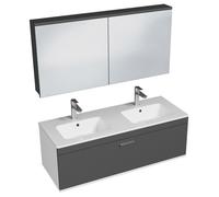 RUBITE Meuble salle de bain double vasque 1 tiroir couleur - Anthracite, Modèle - largeur 120 cm + miroir armoire