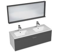 RUBITE Meuble salle de bain double vasque 1 tiroir couleur - Anthracite, Modèle - largeur 120 cm + miroir cadre