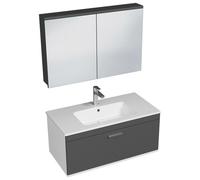 RUBITE Meuble salle de bain simple vasque 1 tiroir couleur - Anthracite, Modèle - largeur 100 cm + miroir armoire