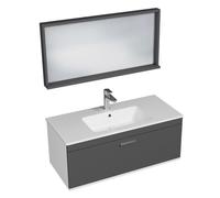 RUBITE Meuble salle de bain simple vasque 1 tiroir couleur - Anthracite, Modèle - largeur 100 cm + miroir cadre