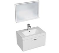 RUBITE Meuble salle de bain simple vasque 1 tiroir couleur - Blanc, Modèle - largeur 70 cm + miroir cadre