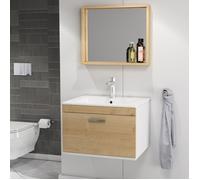RUBITE Meuble salle de bain simple vasque 1 tiroir couleur - Chêne, Modèle - largeur 80 cm + miroir cadre