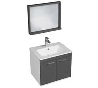 RUBITE Meuble salle de bain simple vasque 2 portes couleur - Anthracite, Modèle - largeur 60 cm + miroir cadre