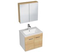RUBITE Meuble salle de bain simple vasque 2 portes couleur - Chêne, Modèle - largeur 60 cm + miroir armoire