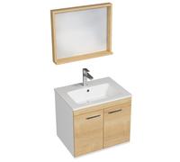 RUBITE Meuble salle de bain simple vasque 2 portes couleur - Chêne, Modèle - largeur 60 cm + miroir cadre
