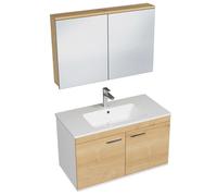 RUBITE Meuble salle de bain simple vasque 2 portes couleur - Chêne, Modèle - largeur 90 cm + miroir armoire