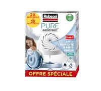 Rubson AERO 360° Pure, 2 Déshumidificateurs d'air 20m²+ 2 recharges de 450g | Absorbeurs d'humidité, Assainit l'air, Recommandé par l'AFPRAL, Prévient moisissures & acariens, Jusqu'à -70% d'odeurs, 20m2