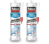 Rubson Bain & Cuisine Mastic Silicone Anti-Moisissures Transparent, mastic sanitaire à base de silicone, mastic étanche renforcé en antifongique, 280 ml (Lot de 2)