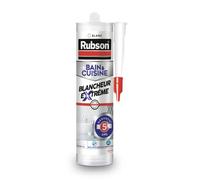 Rubson - Mastic Bain & Cuisine Blancheur Extrême (cartouche 280ml) étanche et anti moisissures à base de silicone - longue durée, Blanc