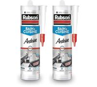 Rubson Mastic Bain & Cuisine Couleur Ardoise, Joint silicone multi-matériaux renforcé en antifongiques, mastic sanitaire coloré, souple & étanche, 280 ml (Lot de 2)