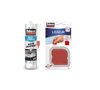 Rubson Mastic Bain & Cuisine Couleur Noir Intense, Joint silicone multi-matériaux renforcé en antifongiques, 280 ml & Lisseur, outil pour lisser tous les types de joints