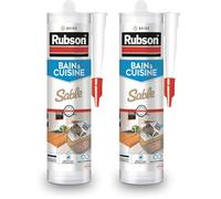 Rubson Mastic Bain & Cuisine Couleur Sable, Joint silicone multi-matériaux renforcé en antifongiques, mastic sanitaire coloré, souple & étanche, 280 ml (Lot de 2)
