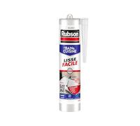 Rubson - Mastic Bain & Cuisine Lisse Facile Blanc (cartouche de 280 ml) - Joint silicone renforcé en antifongique - Joint sanitaire facile à utiliser et à lisser