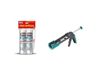 Rubson Mastic Bain & Cuisine Pure Silicone Anti-Moisissures Blanc, mastic sanitaire & wolfcraft 4352000 - Pistolet à Cartouche Mécanique MG 200 ERGO - Cartouches de 310 ml - Pression de 130 kg