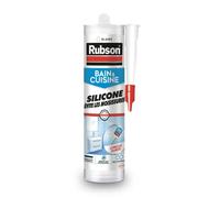 Rubson, Mastic Bain & Cuisine Silicone Évite Les Moisissures Blanc(cartouche de 280 ml) sanitaire à base de silicone-Mastic étanche renforcé en antifongique (Packaging du produit peut changer)