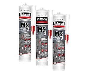 RUBSON MS3, Mastic polymère pour couverture/zinguerie, pour étanchéité et collage en extérieur, Coloris Blanc, Cartouche 280ml (Lot de 3)