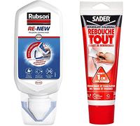 Rubson RE-NEW Blanc (1 x 80ml), mastic sanitaire blanc à base de silicone & Sader Rebouche Tout - Enduit de Rebouchage Intérieur Prêt à l’Emploi - Tous Supports