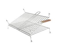 RUECAB 1086 Grille de Barbecue Double sur Pieds Inox Poignée Bois Argent 30 x 40 cm, NC, Acier Chromé