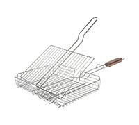 RUECAB 1089 Grille Barbecue Double Ajustable 31 x 23 cm - Panier de Cuisson BBQ avec Poignée Bois - Grille Rectangulaire Acier Chromé pour Viande, Poisson et Légumes