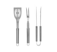 RUECAB - Ensembles d'ustensiles pour Barbecue - Lot de 3 ustensiles en INOX pour Barbecue/plancha - Composition : 1 fouchette, 1 spatule, 1 Pince - Longueur : 40cm