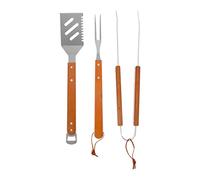 RUECAB - Ensembles d'ustensiles pour Barbecue - Lot de 3 ustensiles en INOX pour Barbecue/plancha - Composition : 1 fouchette, 1 spatule, 1 Pince - Longueur : 40cm - Manches en Bois d'acacia