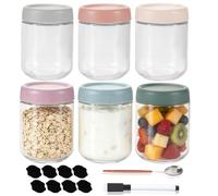 Ruemoo 6 Pièces 500 ml Overnight Oats Jar en Verre avec Couvercle à Vis | Bocaux En Verre Hermétique, Alimentaire, Étanchéité Élevée, Inclut Accessoires, Adapté À La Préparation Des Repas