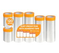 Ruemoo 6 Rouleaux de Protection Peinture Avec Ruban, Trois Tailles | Bache Protection Peinture, Polyane Rouleau, HDPE, Résistant à la Déchirure, Étanche, Sans Résidu, Polyvalent