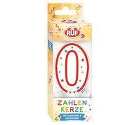 RUF Bougie d'anniversaire numéro 0 rouge avec étoiles colorées, bougie d'anniversaire de qualité supérieure, avec protection anti-goutte, idéale comme décoration de gâteau