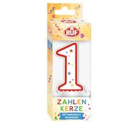 RUF Bougie d'anniversaire numéro 1 rouge avec étoiles multicolores, bougie d'anniversaire de qualité supérieure avec protection anti-goutte, idéale comme décoration de gâteau, 1 pièce
