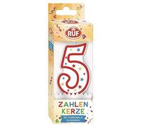 RUF Bougie d'anniversaire numéro 5 Rouge avec étoiles multicolores Bougie d'anniversaire de qualité supérieure avec protection anti-goutte, idéale comme décoration de gâteau, 1 pièce