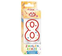 RUF Bougie d'anniversaire numéro 8 Rouge avec étoiles multicolores Bougie d'anniversaire de qualité supérieure avec protection anti-goutte, idéale comme décoration de gâteau, 1 pièce