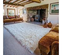 Rughouse Flokati Shaggy Tapis en laine Ivoire Naturel 140 x 200 cm
