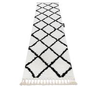 RUGSX Berber Cross - Tapis de Couloir Shaggy Blanc 80x300 cm