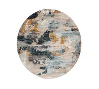 RugVista Arty Mind, Tapis, Vintage, Ø 200 cm, Rond, Poil Ras, Salle de séjour, à Manger, Chambre, Nettoyage Sec Seulement, Oeko_tex_100, Beige/Foncé Gris